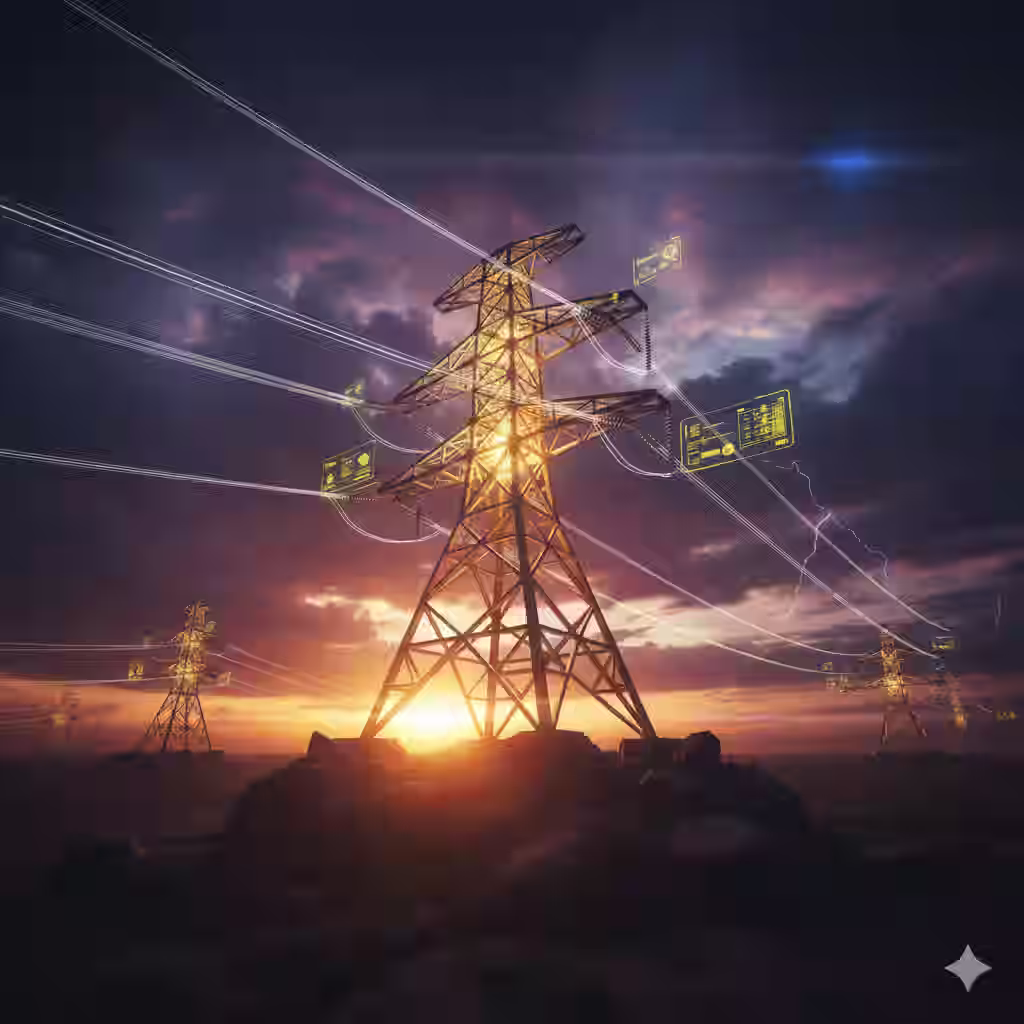 Torre de transmissão de energia ao entardecer